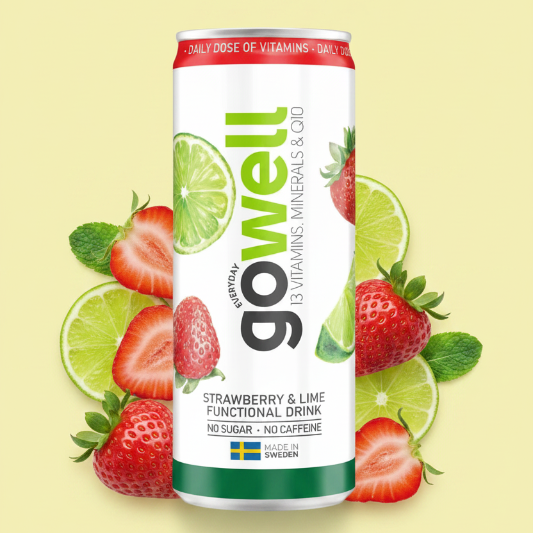 GoWell Strawberry & Lime 33cl – Boisson Fonctionnelle Sans Sucre Fraise & Citron Vert 13 Vitamines