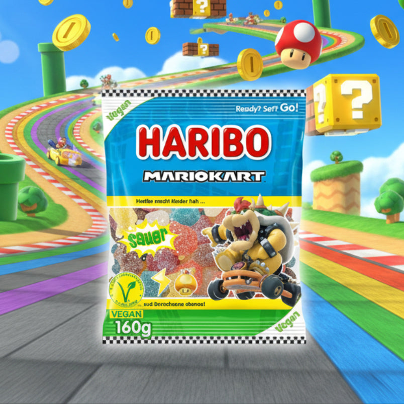 bonbons allemands haribo mario kart bowser fruités végans 160g - edition limitée