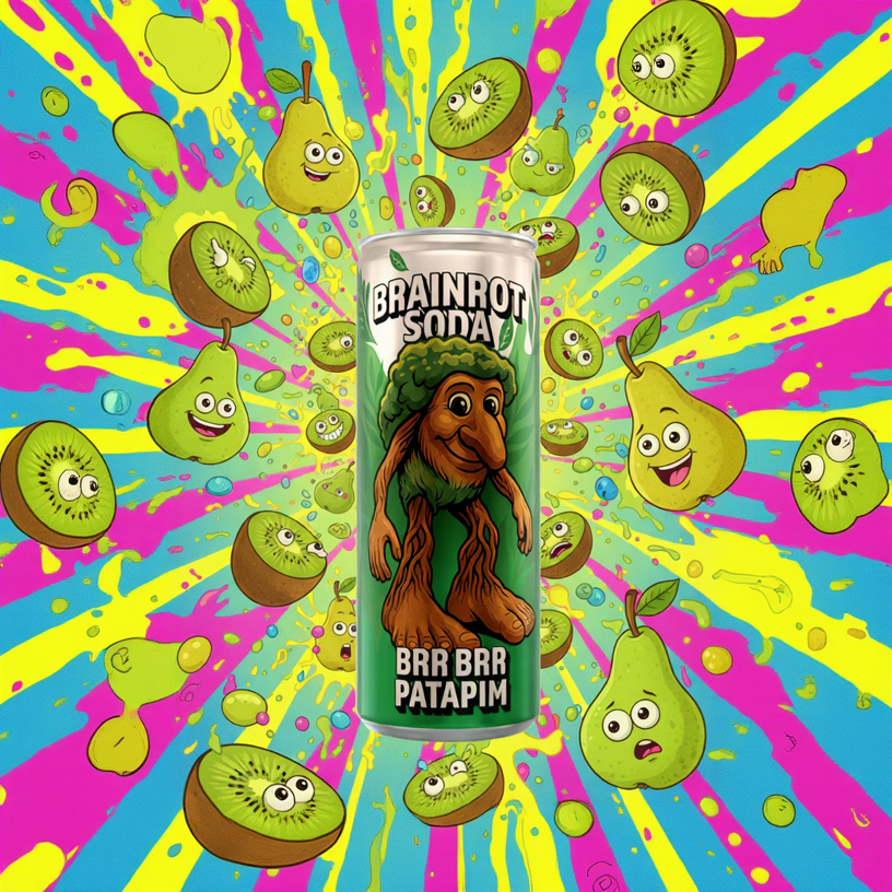 🥝 Brainrot Soda Brr Brr Patapim 25cl – Soda Gazeux Sans Sucre Kiwi & Poire
