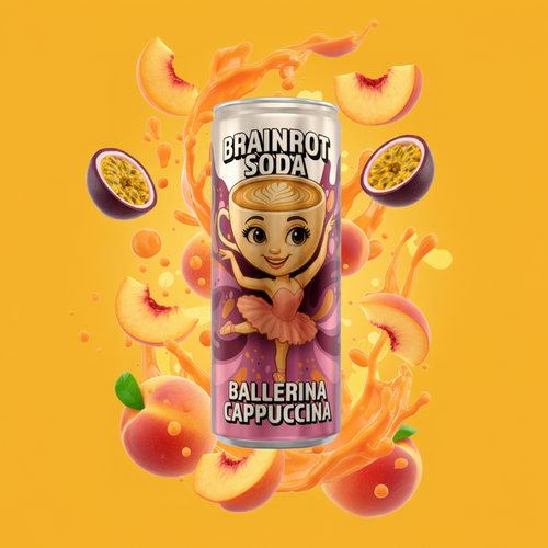 🩰 Brainrot Soda gazeuse sans sucre  – Ballerina Cappuccina – Peche & Fruit de la passion25cl