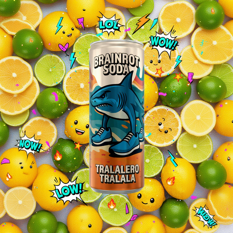 🦈 Brainrot Soda sans sucre – Tralalero Tralala - Citron & Citron Vert – 25cl
