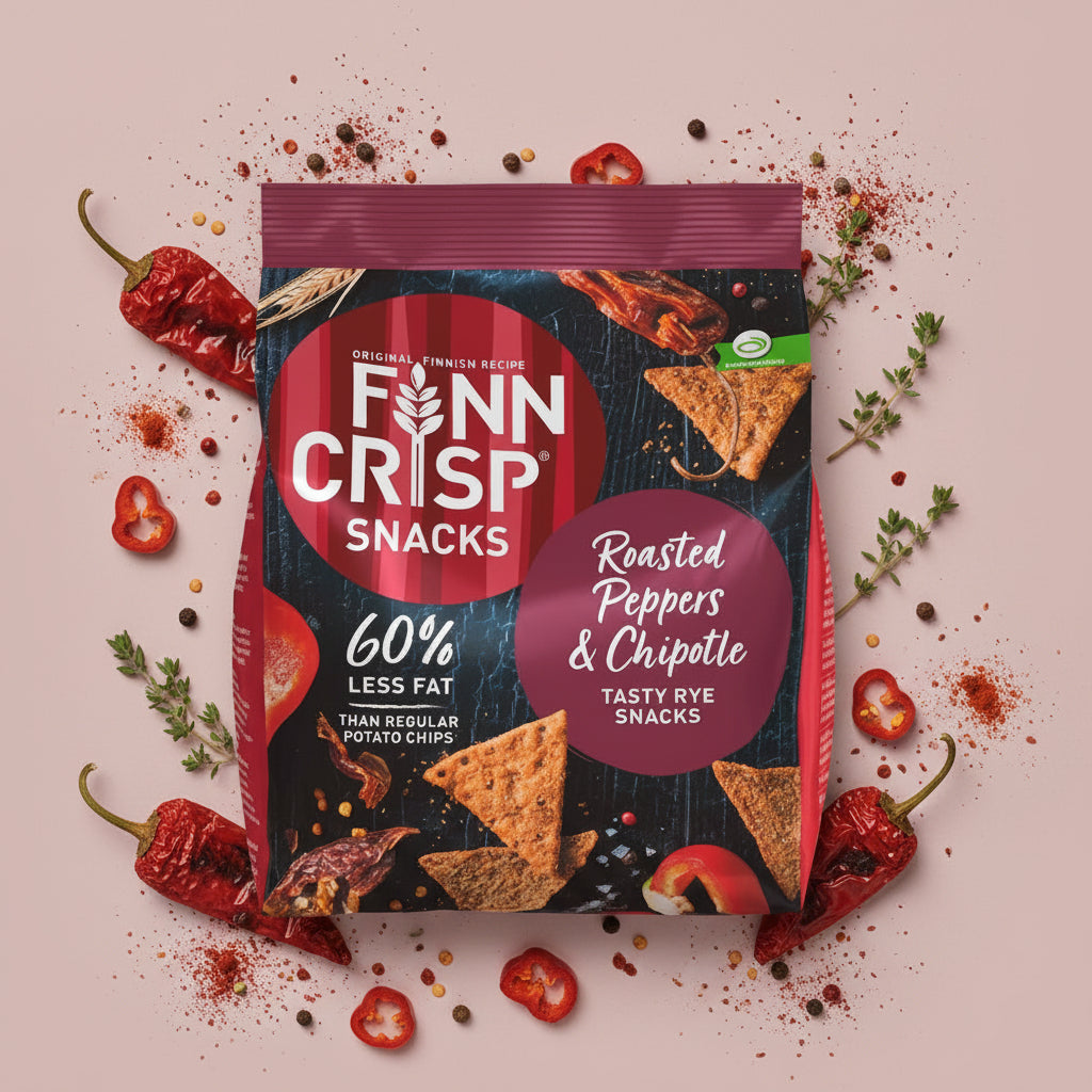 crackers finlandais finn crips snacks poivrons grillés et chipotle 150g