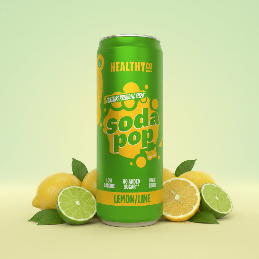 HealthyCo Soda Pop Lemon Lime 33cl – Boisson Pétillante Sans Sucre Citron & Citron Vert & Prébiotiques - Goudisse - 7350021426550