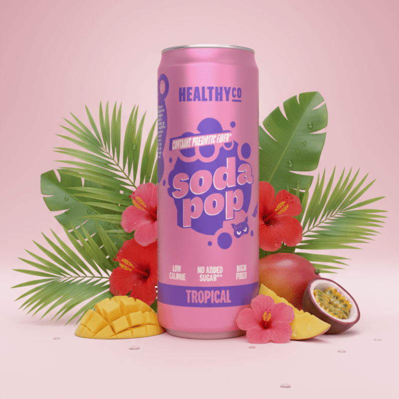 HealthyCo Soda Pop Tropical 33cl – Boisson Pétillante Sans Sucre Saveur Tropicale & Prébiotiques - Goudisse - 7350021426567