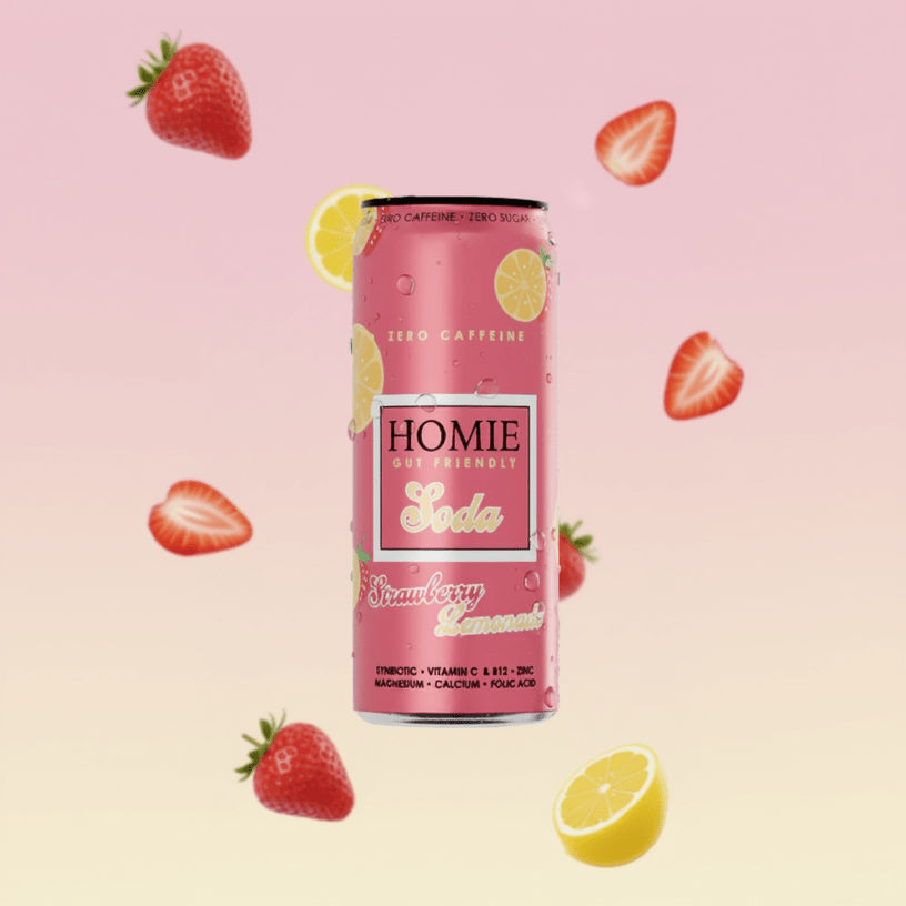 Homie Soda Strawberry Lemonade – Soda fonctionnel sans sucre/cafféine 33cl - Goudisse - 7340183500243