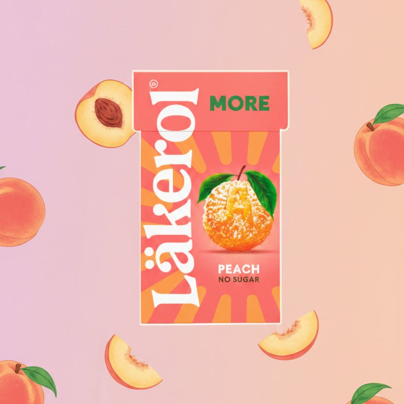 Läkerol More Peach – Pastilles vegan saveur Pêche sans sucre 30 g - Goudisse - 7310350505258