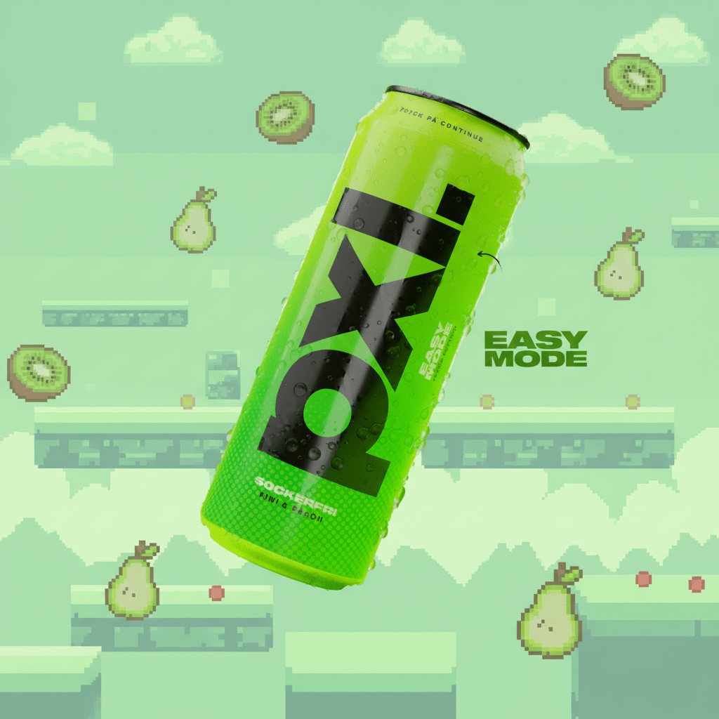 PXL Easy Mode 50cl – Energy Drink Sans Sucre Kiwi & Poire 200mg Caféine - Goudisse - 7350162600062