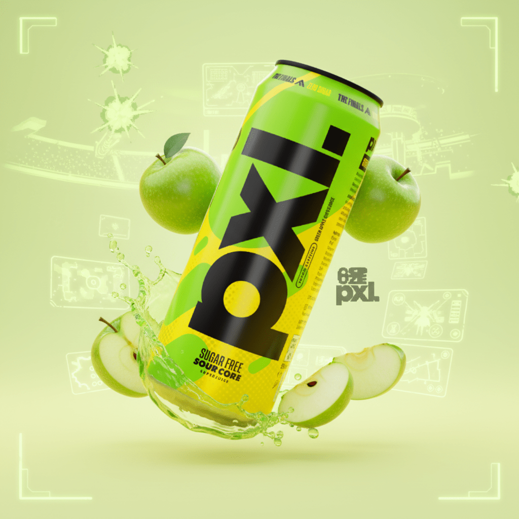 PXL PowerUp Green Apple Sour Core 50cl – Energy Drink Pomme Verte 150mg Caféine Édition The Finals x Ospuze - Goudisse - 7350162600031