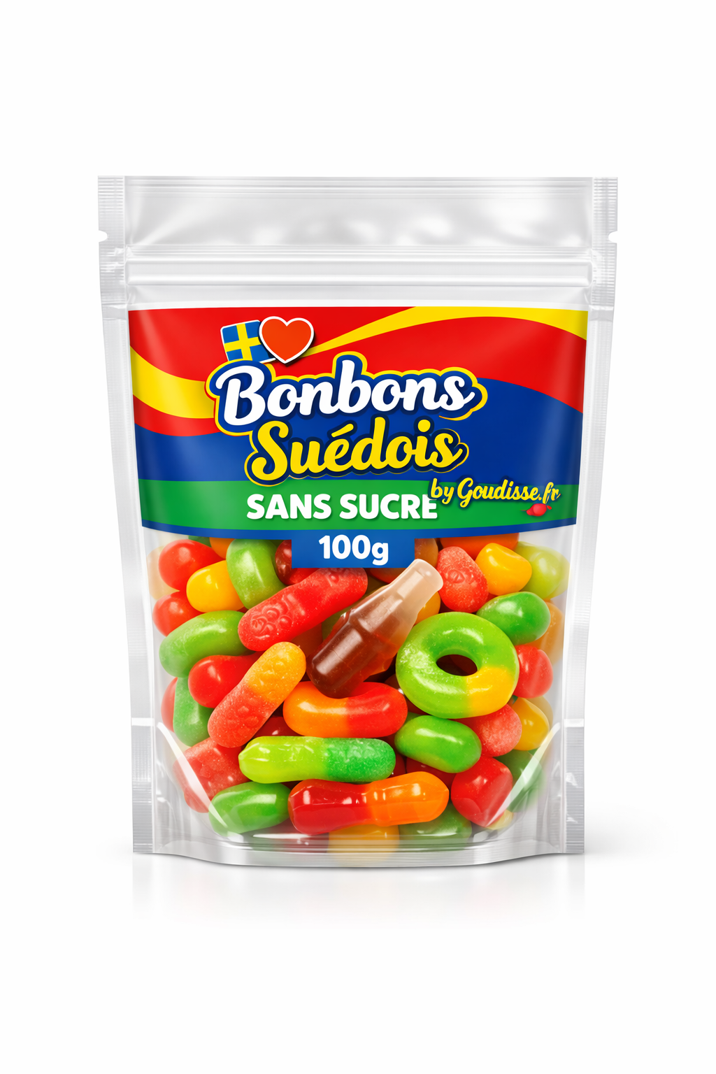 Sachet Pick & Mix de Bonbons Suédois Sans Sucre 100g