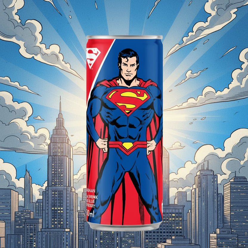 🥤 Superman Soda Sour Blue Raspberry 25cl – Soda Gazeux Framboise Bleue Acidulée DC Comics - Goudisse - 