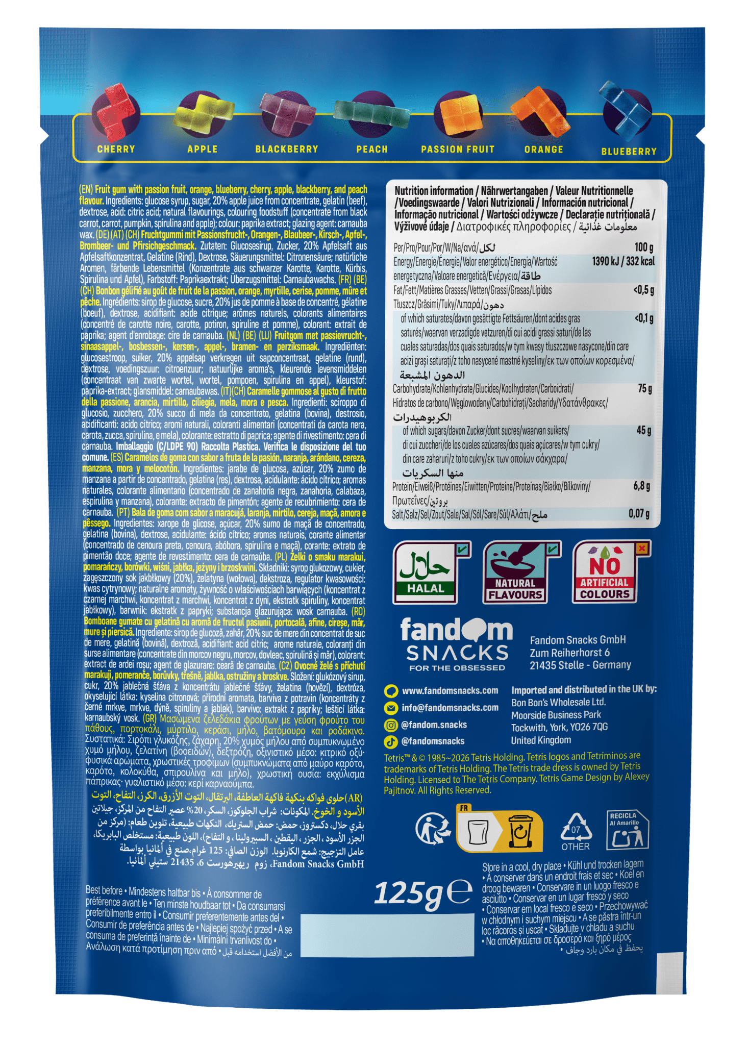 TETRIS™ Gummies 125g – Bonbons Gélifiés Fruités Officiels 4 Saveurs Vitamines C & E - Goudisse - 